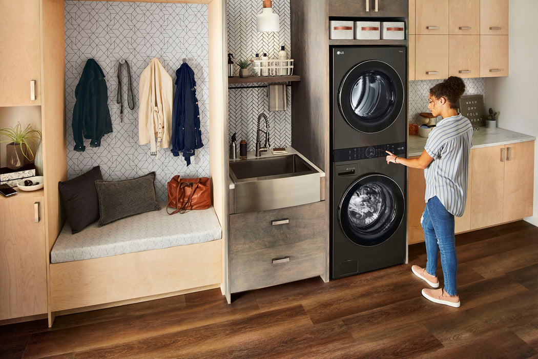 4.5 Cu. Ft. HE Smart Front Load Washer and 7.4 Cu. Ft. Gas Dryer WashTower with Steam and Built-In Intelligence - Black steel