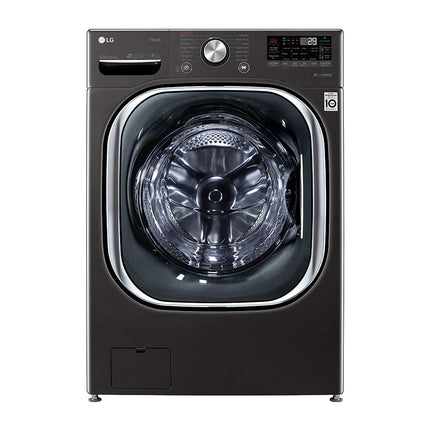 LG - 5.0 Cu. Ft. High-Efficiency Stackable Smart Front Load Washer with Steam and Built-In Intelligence - Black steel