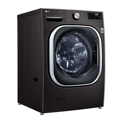 LG - 5.0 Cu. Ft. High-Efficiency Stackable Smart Front Load Washer with Steam and Built-In Intelligence - Black steel