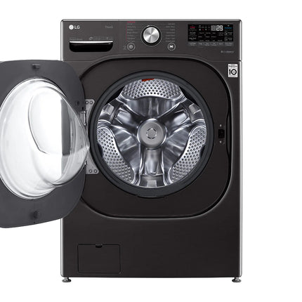 LG - 5.0 Cu. Ft. High-Efficiency Stackable Smart Front Load Washer with Steam and Built-In Intelligence - Black steel