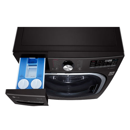 LG - 5.0 Cu. Ft. High-Efficiency Stackable Smart Front Load Washer with Steam and Built-In Intelligence - Black steel