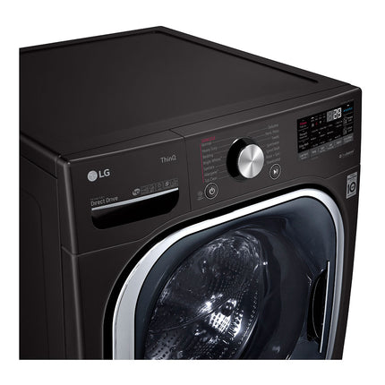 LG - 5.0 Cu. Ft. High-Efficiency Stackable Smart Front Load Washer with Steam and Built-In Intelligence - Black steel