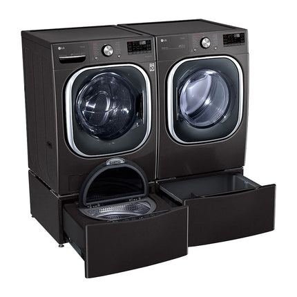 LG - 5.0 Cu. Ft. High-Efficiency Stackable Smart Front Load Washer with Steam and Built-In Intelligence - Black steel